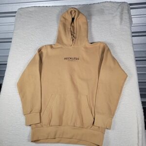 Young & Reckless Hoodie Mens Size S Tan Graphic Logo Pullover Sweatshirt Street